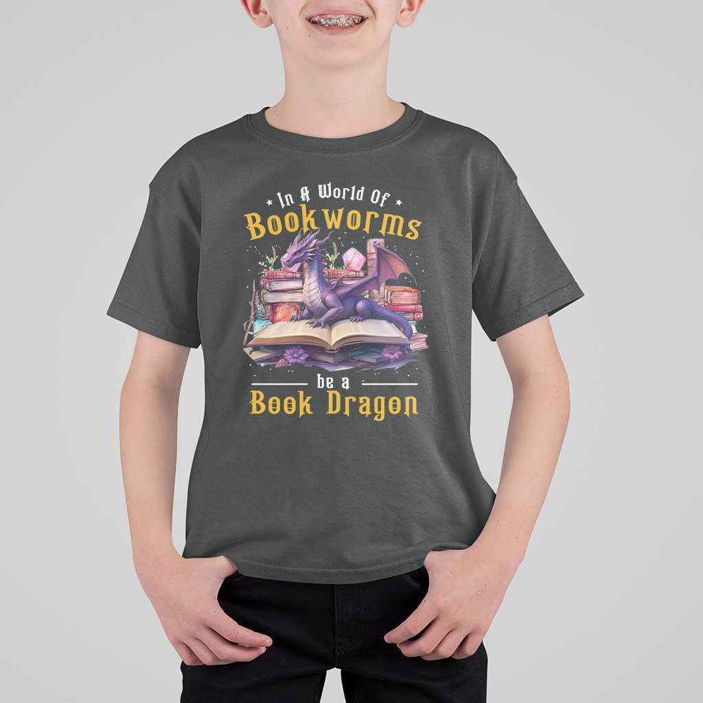 Funny Reader T Shirt For Kid In A World Full Of Bookworms Be A Book Dragon - Wonder Print Shop