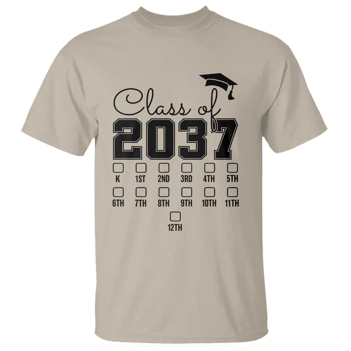 Class of 2037 T Shirt Grow With Me Pre-k To 12th Grade Handprint Mortarboard - Wonder Print Shop