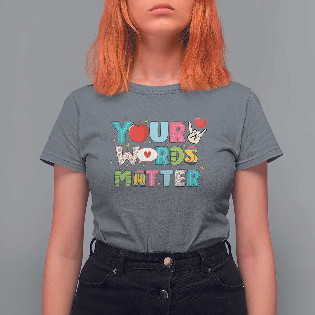 Special Education Teacher T Shirt For Women Your Words Matter Speech Therapy Heart Pencil - Wonder Print Shop
