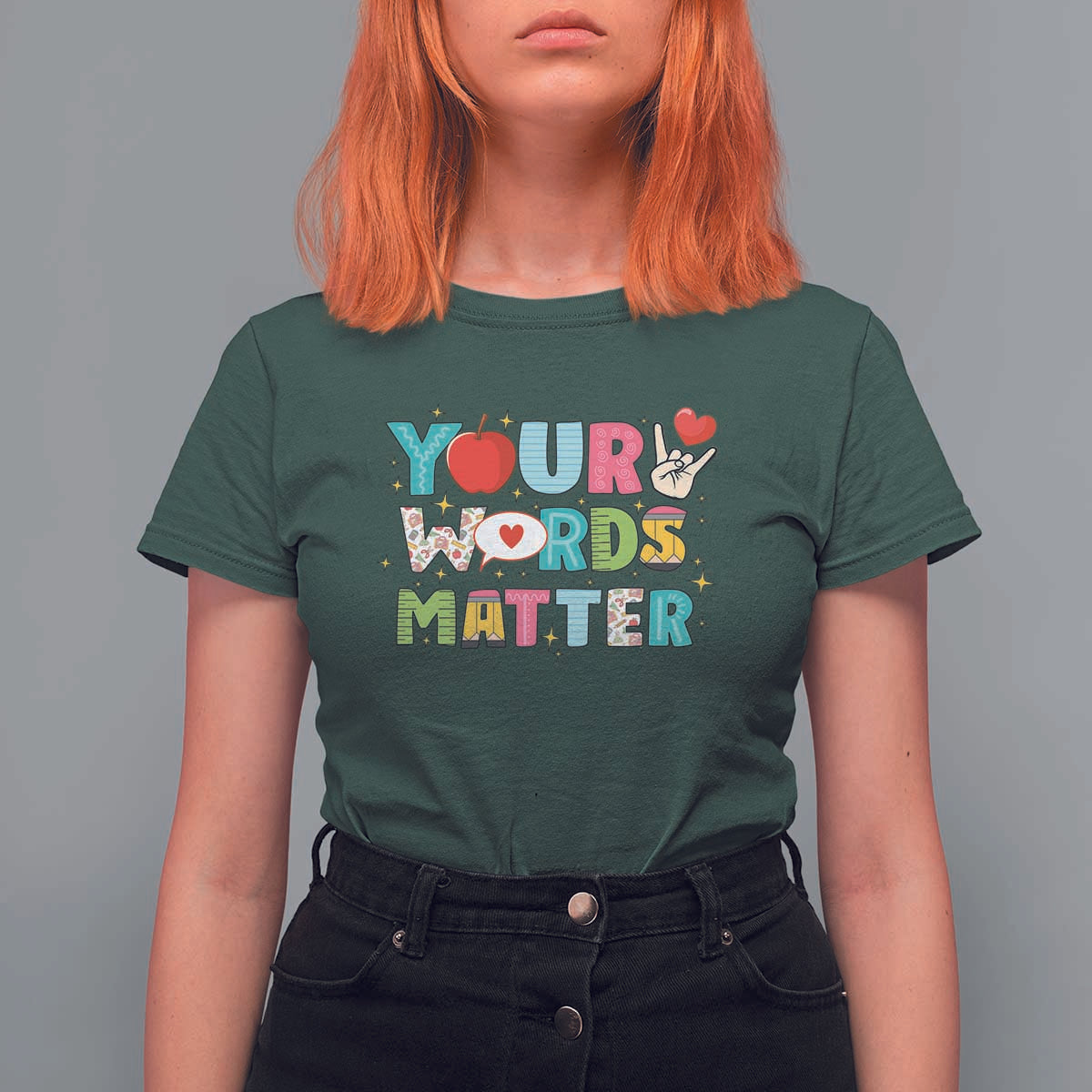Special Education Teacher T Shirt For Women Your Words Matter Speech Therapy Heart Pencil - Wonder Print Shop