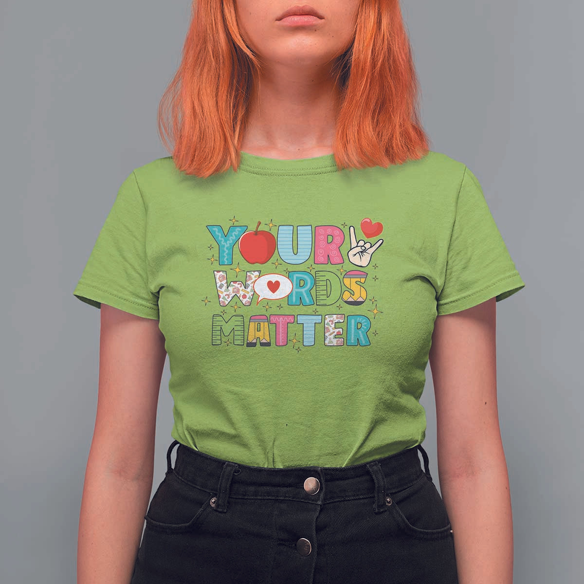Special Education Teacher T Shirt For Women Your Words Matter Speech Therapy Heart Pencil - Wonder Print Shop