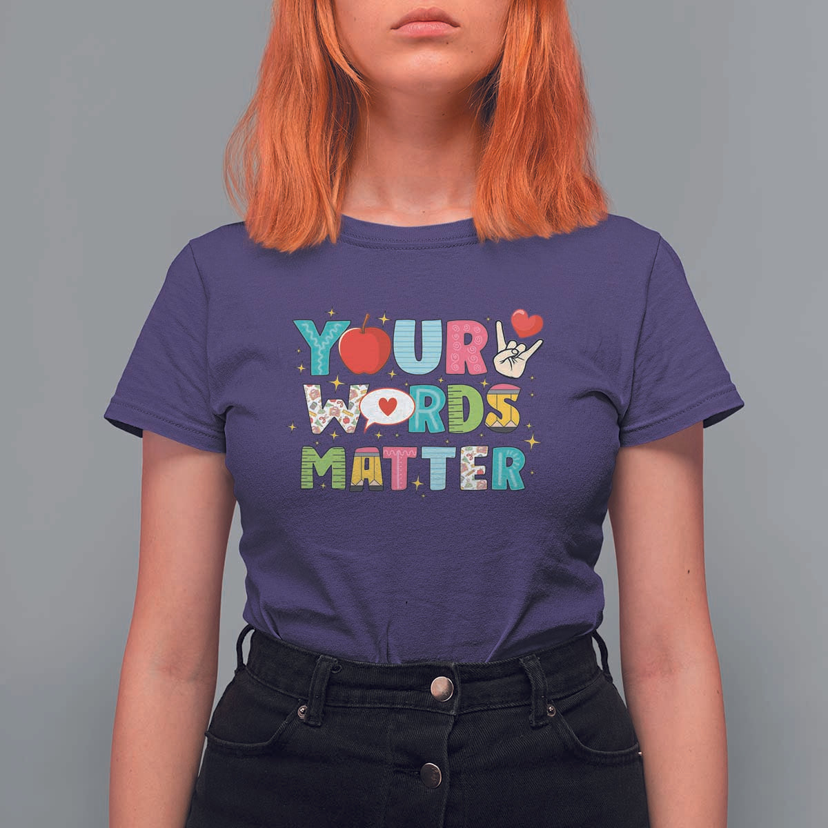Special Education Teacher T Shirt For Women Your Words Matter Speech Therapy Heart Pencil - Wonder Print Shop