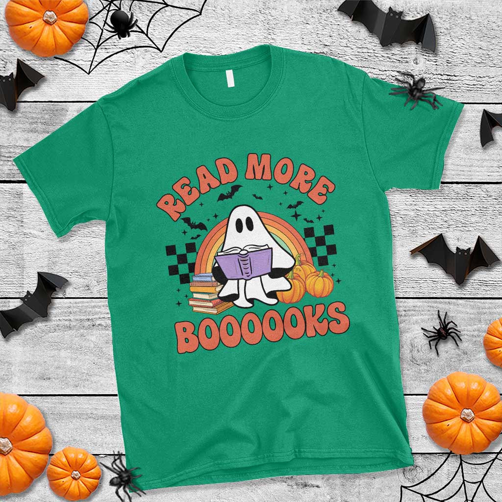 Halloween Teacher T Shirt Read More Books Cute Ghost Reading Pumpkin - Wonder Print Shop
