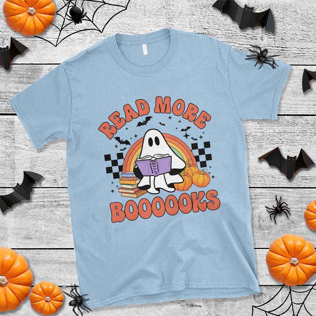 Halloween Teacher T Shirt Read More Books Cute Ghost Reading Pumpkin - Wonder Print Shop