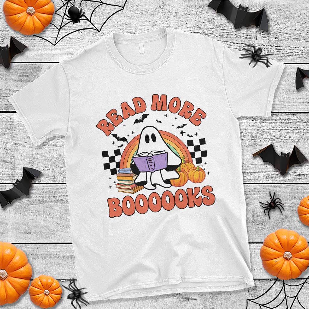 Halloween Teacher T Shirt Read More Books Cute Ghost Reading Pumpkin - Wonder Print Shop