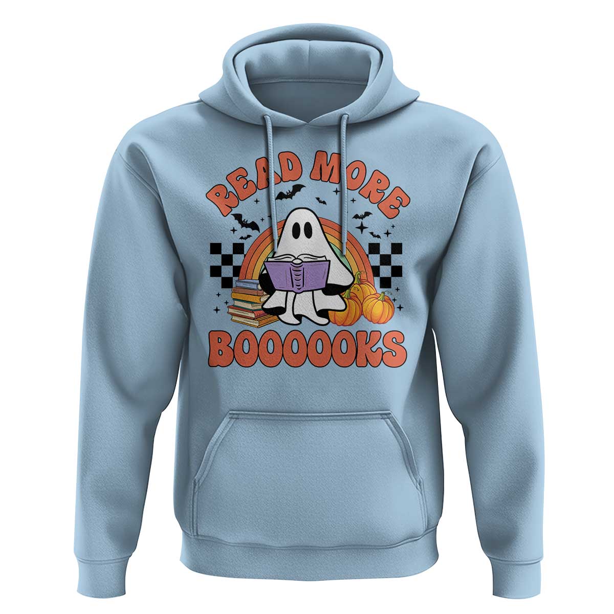 Halloween Teacher Hoodie Read More Books Cute Ghost Reading Pumpkin - Wonder Print Shop