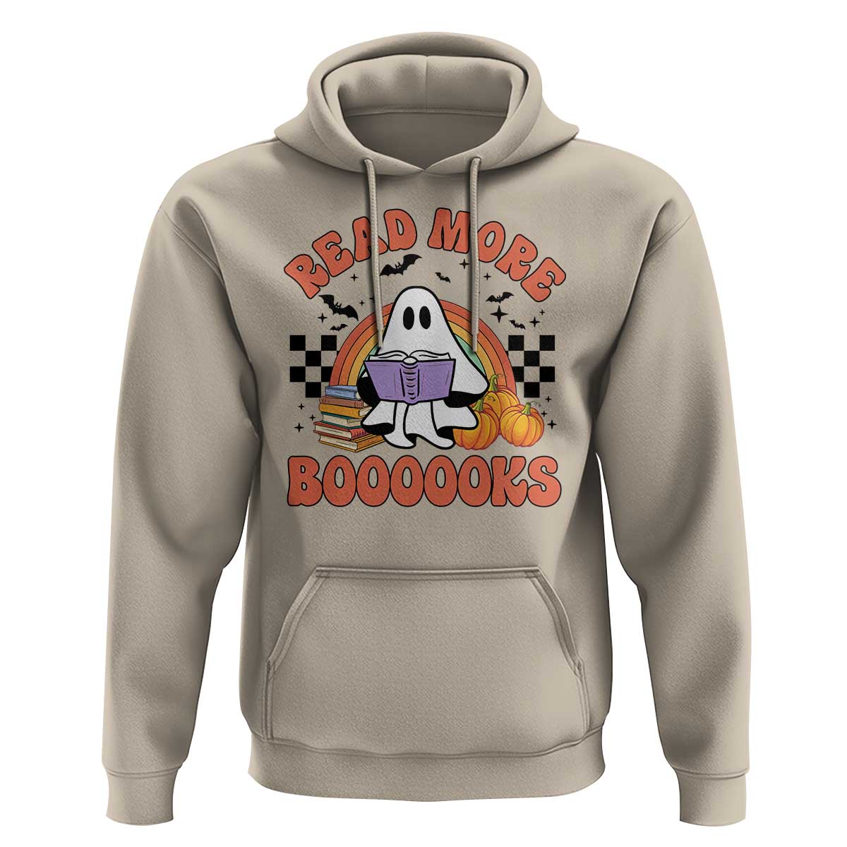 Halloween Teacher Hoodie Read More Books Cute Ghost Reading Pumpkin - Wonder Print Shop