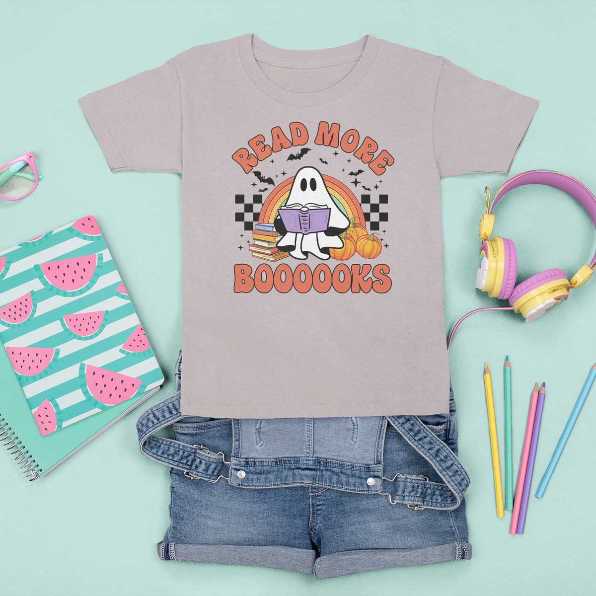 Halloween Teacher T Shirt For Kid Read More Books Cute Ghost Reading Pumpkin - Wonder Print Shop