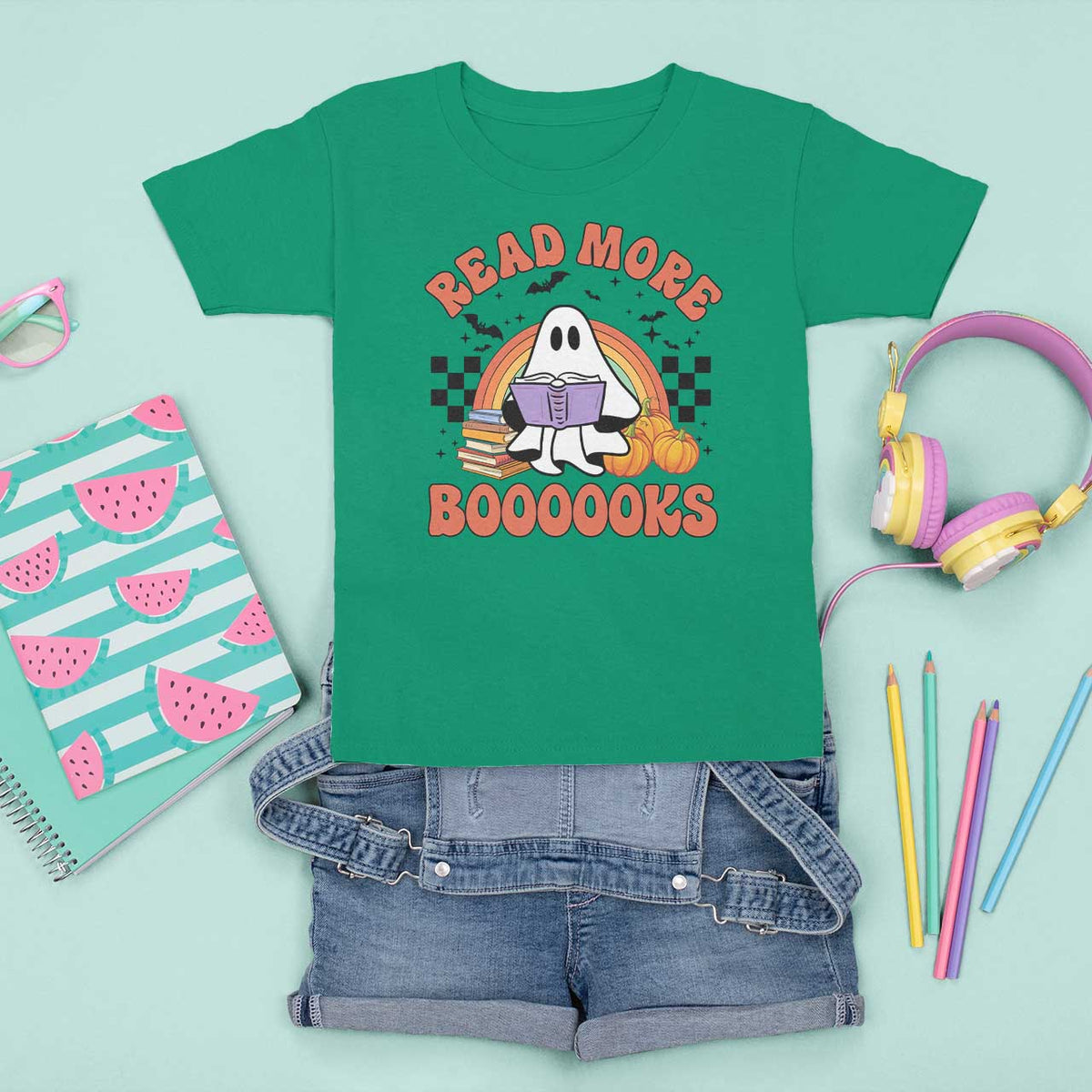 Halloween Teacher T Shirt For Kid Read More Books Cute Ghost Reading Pumpkin - Wonder Print Shop