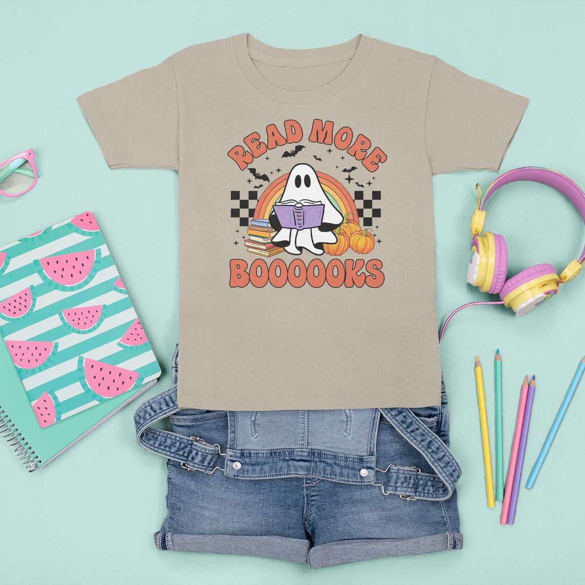 Halloween Teacher T Shirt For Kid Read More Books Cute Ghost Reading Pumpkin - Wonder Print Shop
