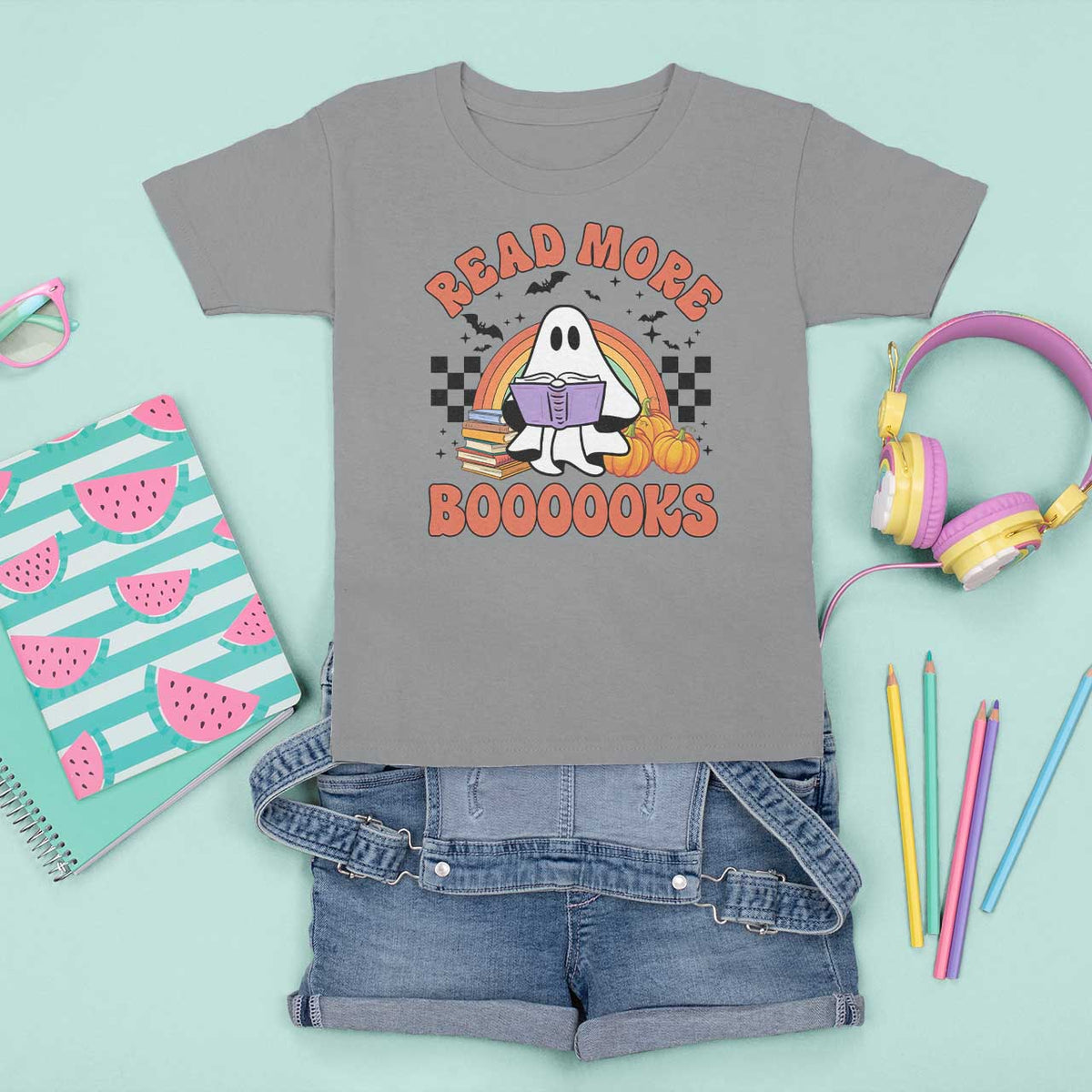 Halloween Teacher T Shirt For Kid Read More Books Cute Ghost Reading Pumpkin - Wonder Print Shop