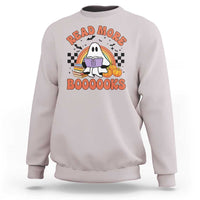Halloween Teacher Sweatshirt Read More Books Cute Ghost Reading Pumpkin - Wonder Print Shop