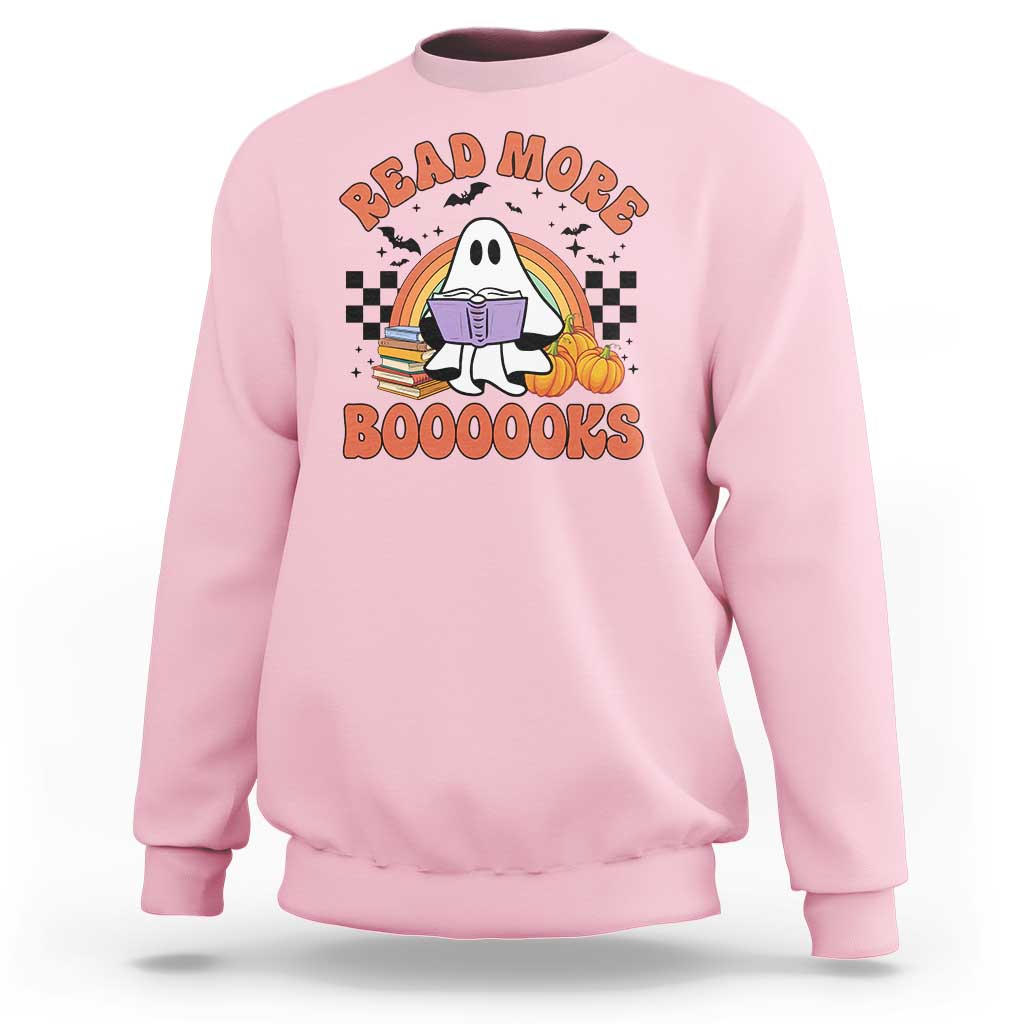 Halloween Teacher Sweatshirt Read More Books Cute Ghost Reading Pumpkin - Wonder Print Shop