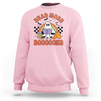 Halloween Teacher Sweatshirt Read More Books Cute Ghost Reading Pumpkin - Wonder Print Shop