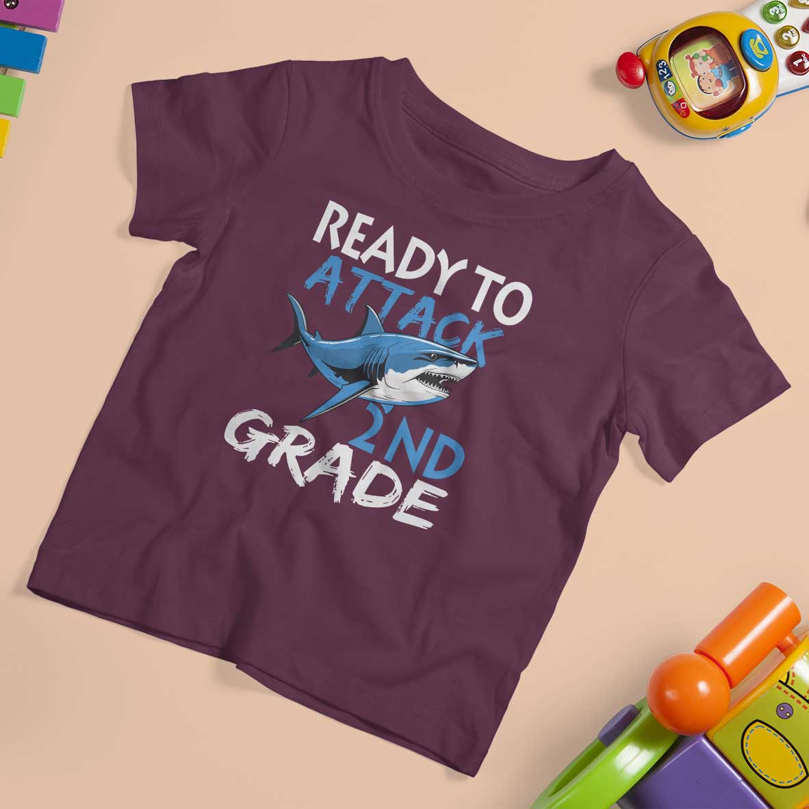 Back To School Second Grade T Shirt For Kid Ready To Attack 2nd Grade Jaw Shark - Wonder Print Shop