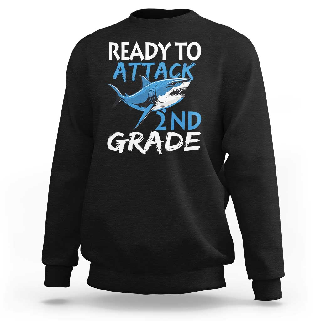 Back To School Second Grade Sweatshirt Ready To Attack 2nd Grade Jaw Shark - Wonder Print Shop