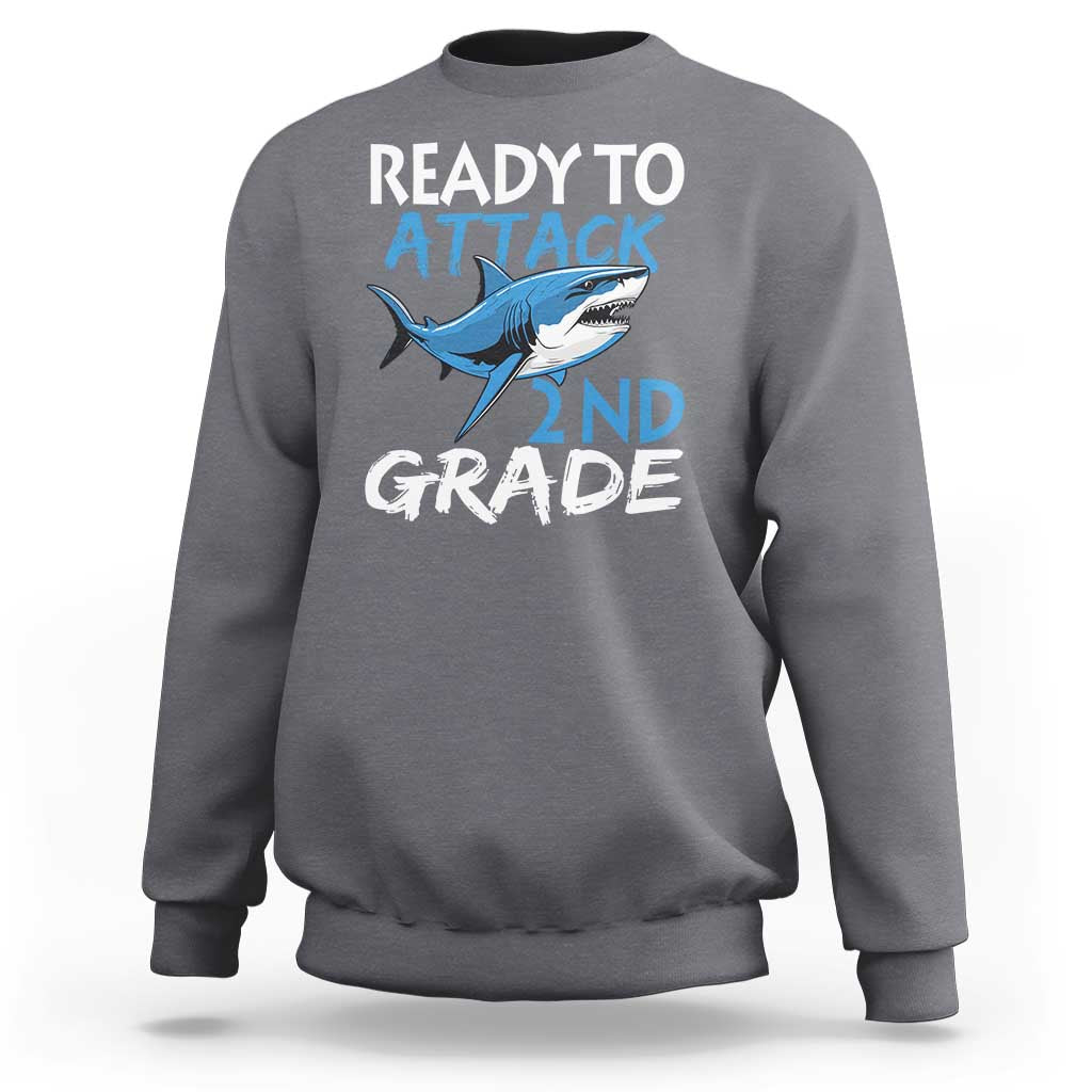 Back To School Second Grade Sweatshirt Ready To Attack 2nd Grade Jaw Shark - Wonder Print Shop