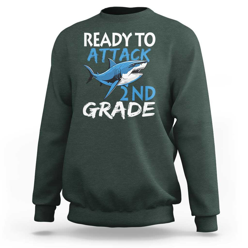 Back To School Second Grade Sweatshirt Ready To Attack 2nd Grade Jaw Shark - Wonder Print Shop