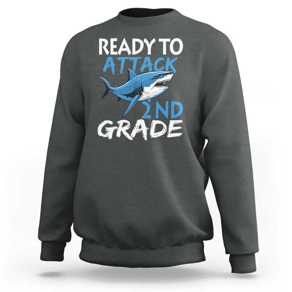 Back To School Second Grade Sweatshirt Ready To Attack 2nd Grade Jaw Shark - Wonder Print Shop