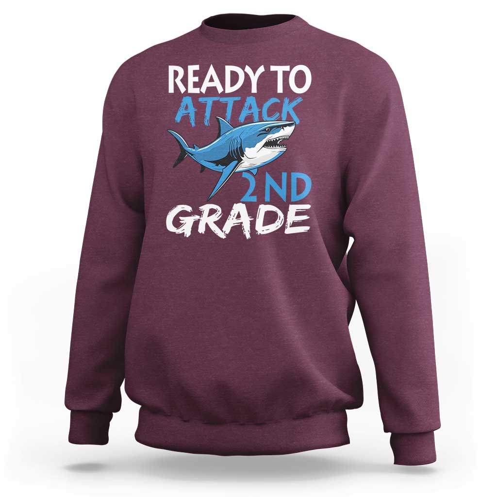 Back To School Second Grade Sweatshirt Ready To Attack 2nd Grade Jaw Shark - Wonder Print Shop