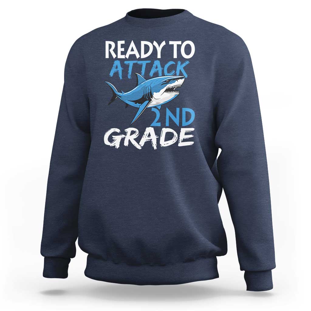 Back To School Second Grade Sweatshirt Ready To Attack 2nd Grade Jaw Shark - Wonder Print Shop