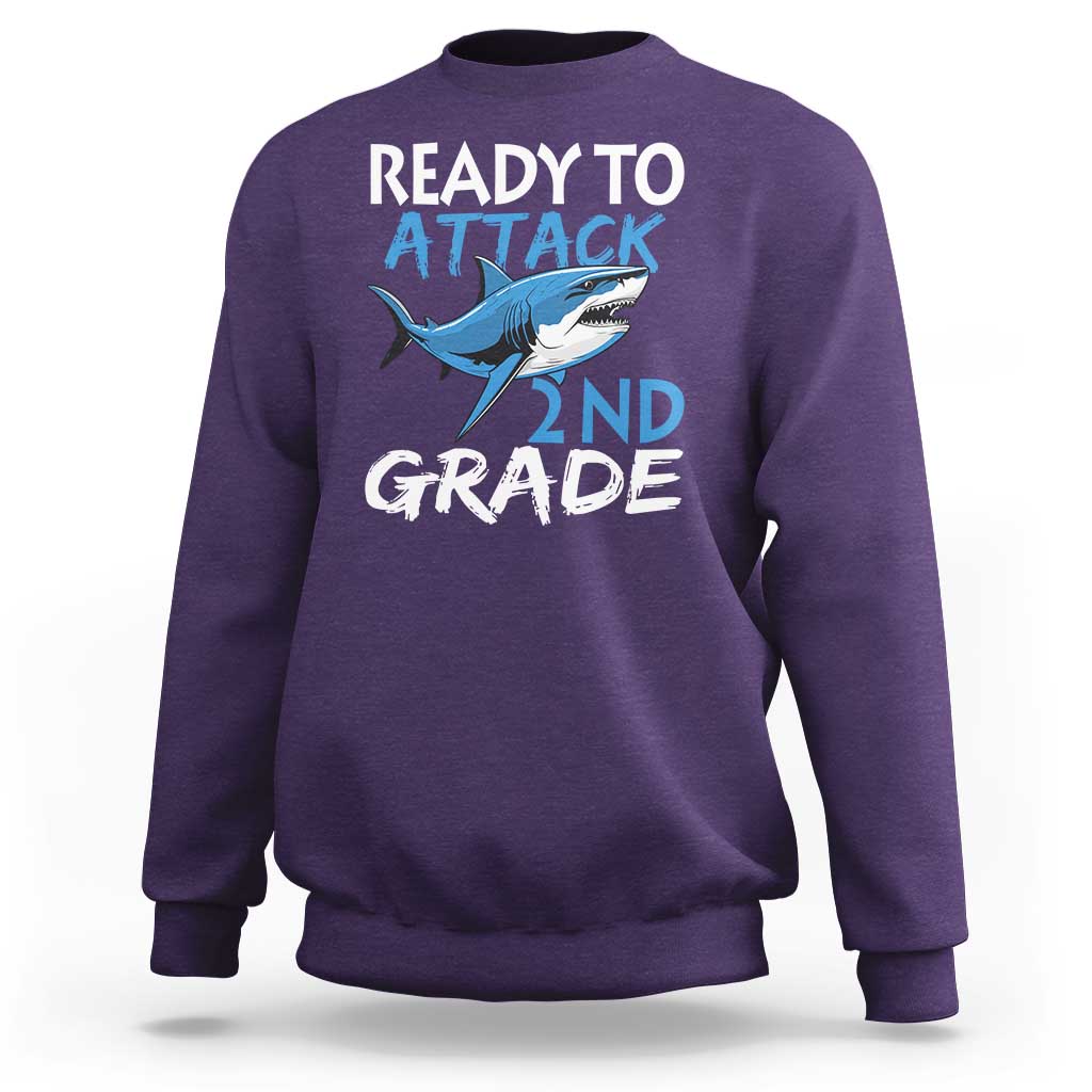 Back To School Second Grade Sweatshirt Ready To Attack 2nd Grade Jaw Shark - Wonder Print Shop