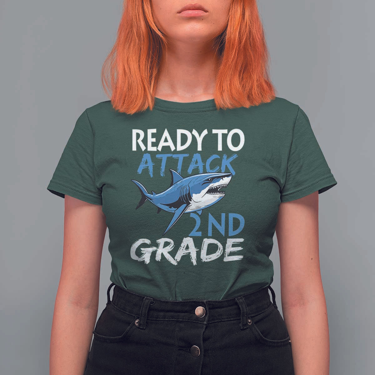 Back To School Second Grade T Shirt For Women Ready To Attack 2nd Grade Jaw Shark - Wonder Print Shop