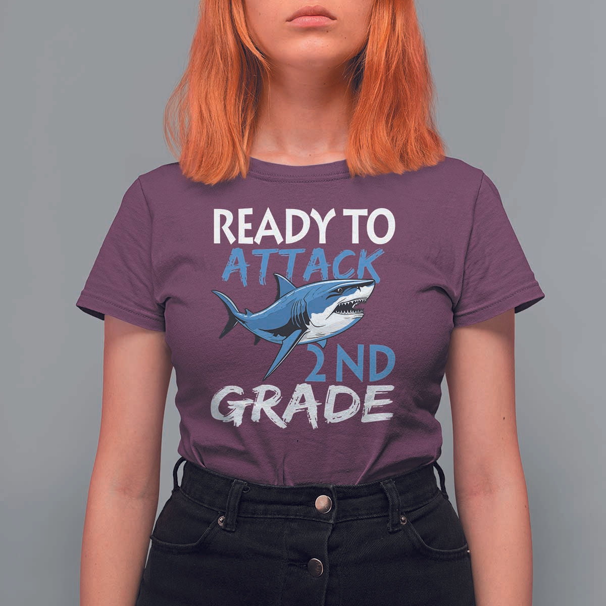 Back To School Second Grade T Shirt For Women Ready To Attack 2nd Grade Jaw Shark - Wonder Print Shop