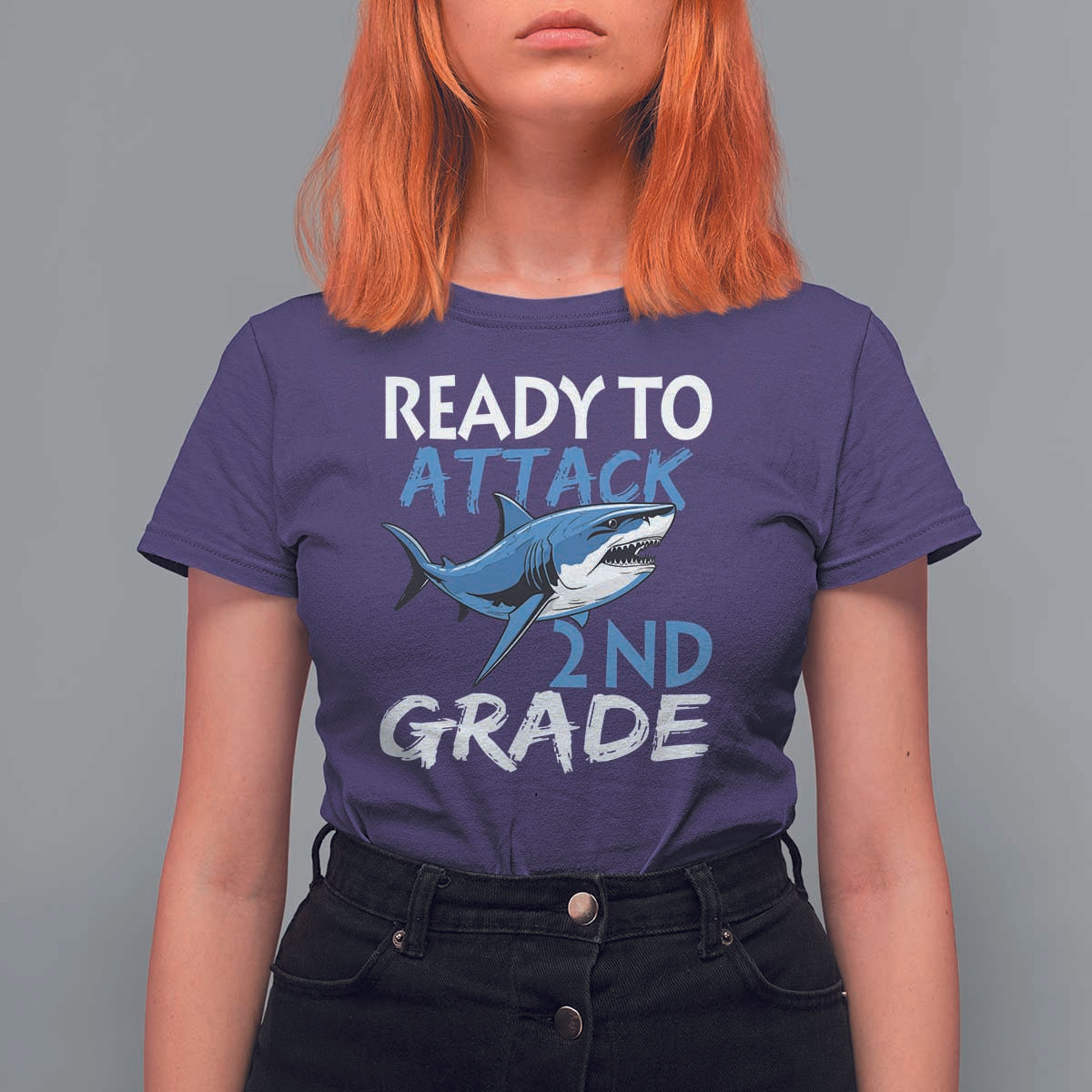 Back To School Second Grade T Shirt For Women Ready To Attack 2nd Grade Jaw Shark - Wonder Print Shop