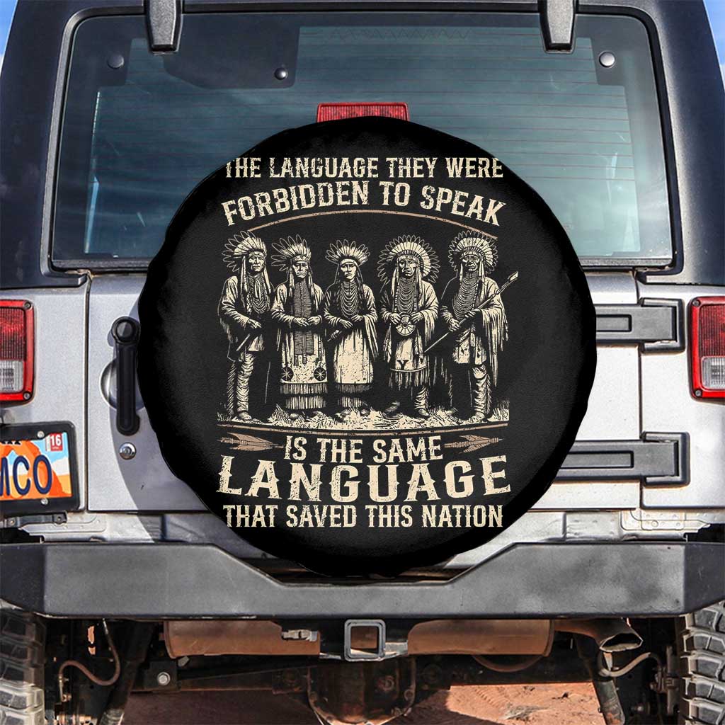 Native American Warrior Spare Tire Cover The Language They Were Forbidden To Speak Saved This Nation - Wonder Print Shop
