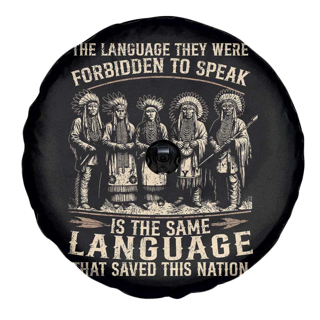 Native American Warrior Spare Tire Cover The Language They Were Forbidden To Speak Saved This Nation - Wonder Print Shop