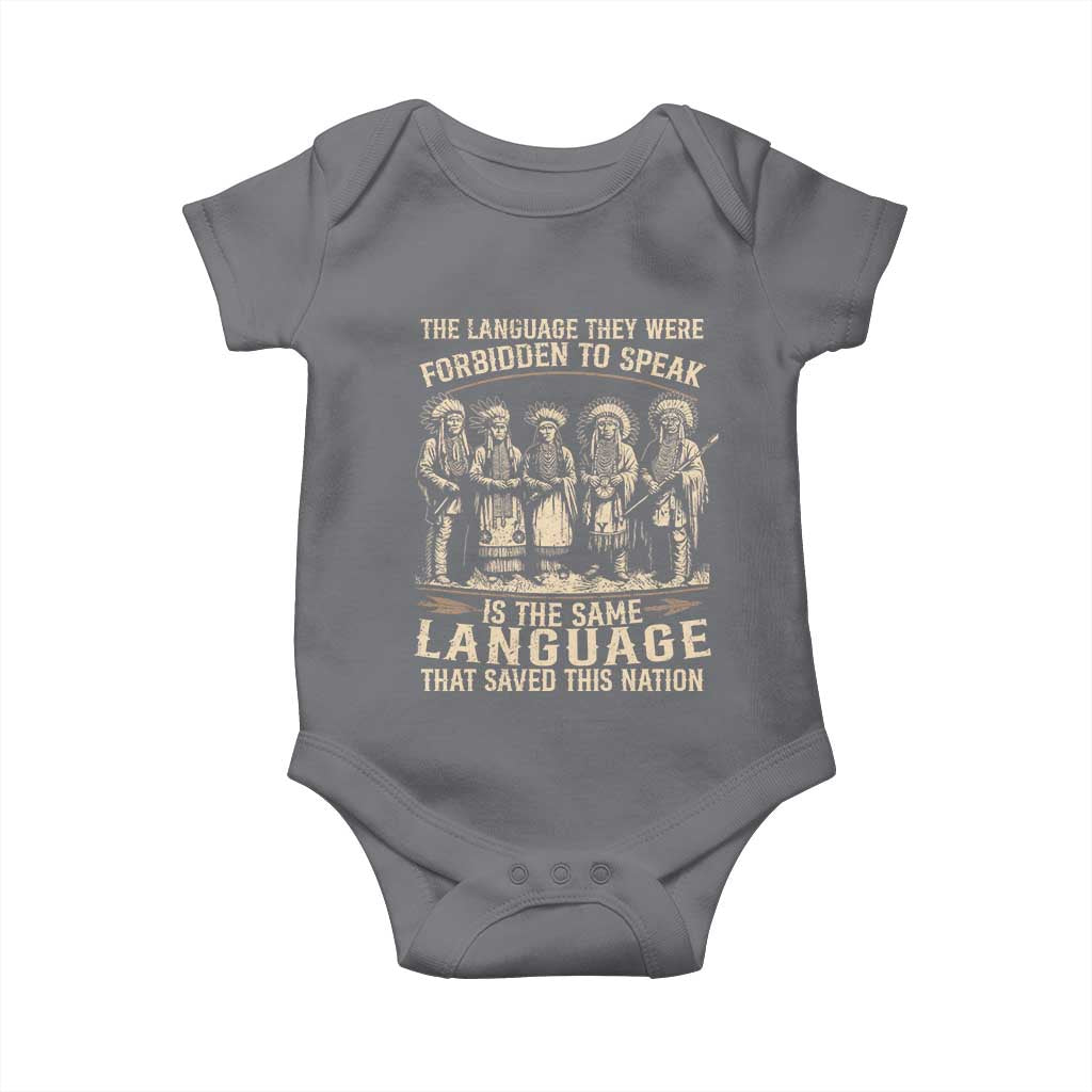 Native American Warrior Baby Onesie The Language They Were Forbidden To Speak Saved This Nation - Wonder Print Shop