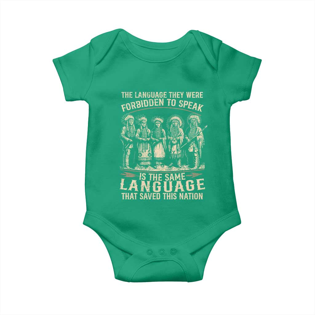 Native American Warrior Baby Onesie The Language They Were Forbidden To Speak Saved This Nation - Wonder Print Shop