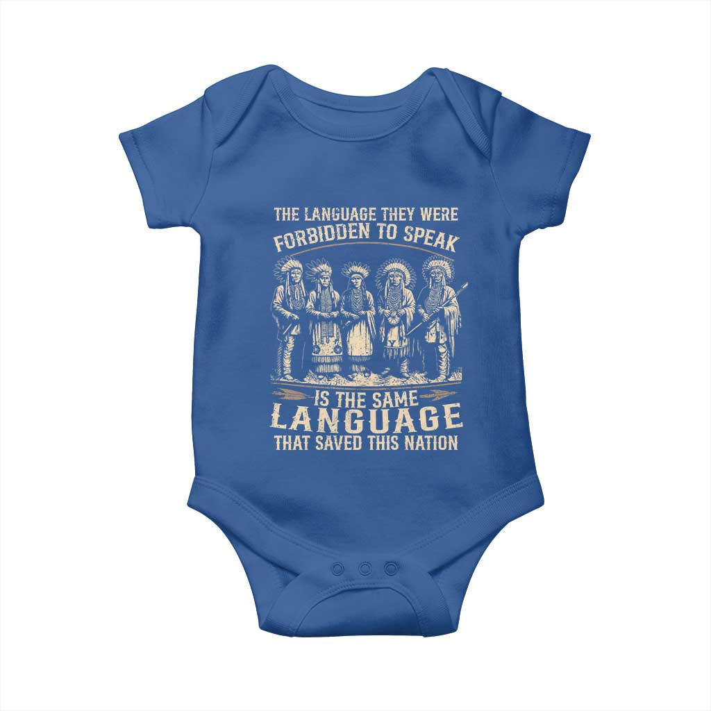 Native American Warrior Baby Onesie The Language They Were Forbidden To Speak Saved This Nation - Wonder Print Shop