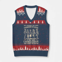Native American Warrior V-Neck Knit Sweater Vest The Language They Were Forbidden To Speak Saved This Nation - Wonder Print Shop