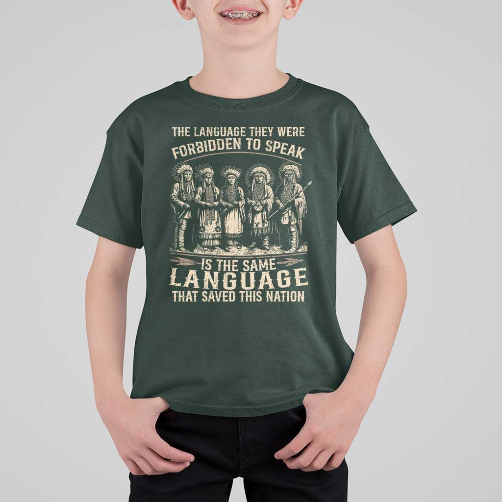 Native American Warrior T Shirt For Kid The Language They Were Forbidden To Speak Saved This Nation - Wonder Print Shop