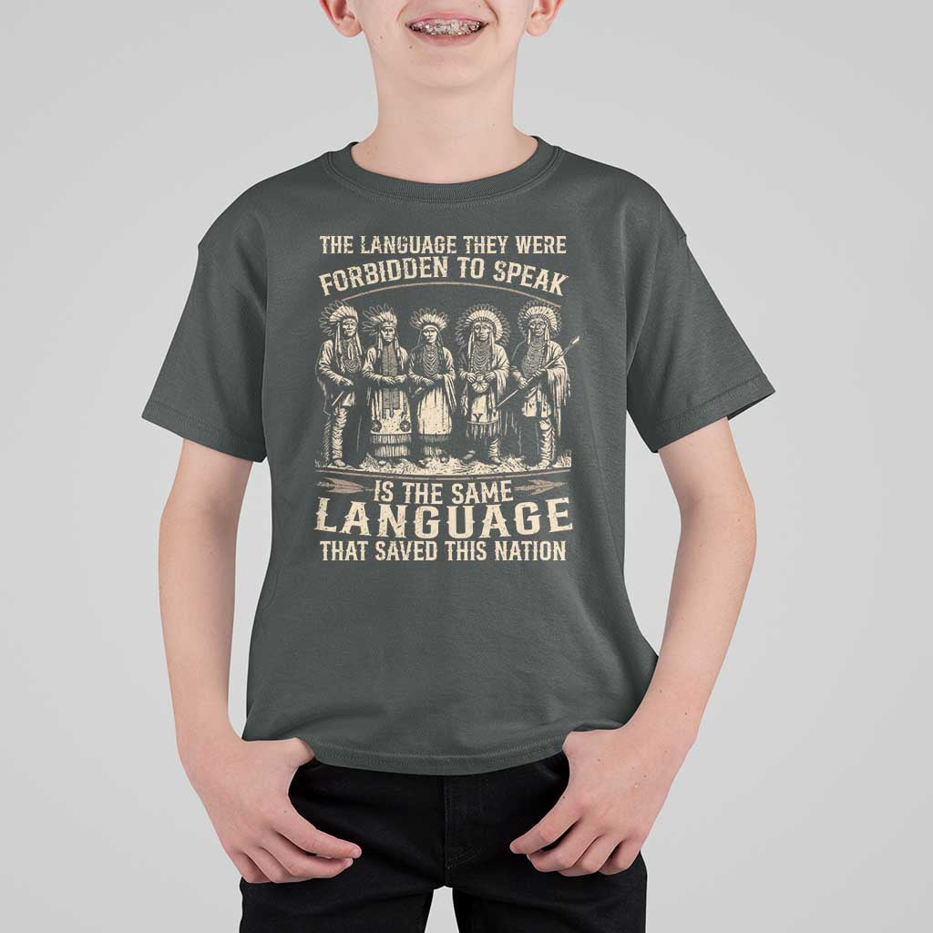 Native American Warrior T Shirt For Kid The Language They Were Forbidden To Speak Saved This Nation - Wonder Print Shop