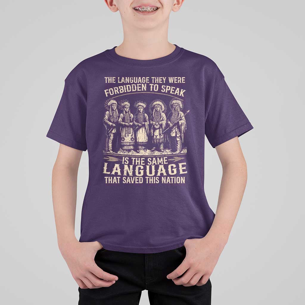 Native American Warrior T Shirt For Kid The Language They Were Forbidden To Speak Saved This Nation - Wonder Print Shop