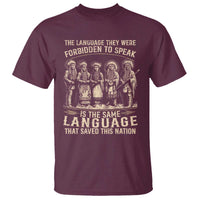 Native American Warrior T Shirt The Language They Were Forbidden To Speak Saved This Nation - Wonder Print Shop