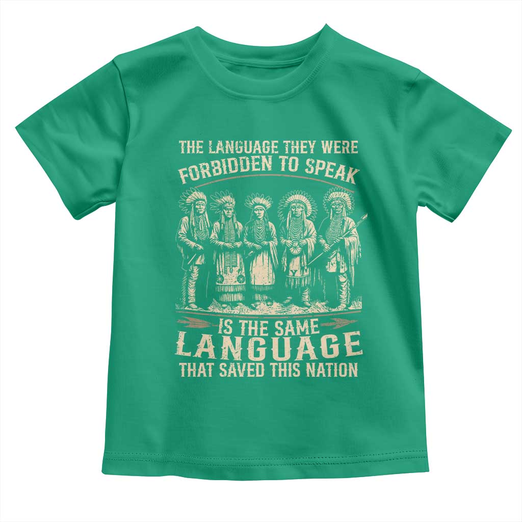 Native American Warrior Toddler T Shirt The Language They Were Forbidden To Speak Saved This Nation - Wonder Print Shop