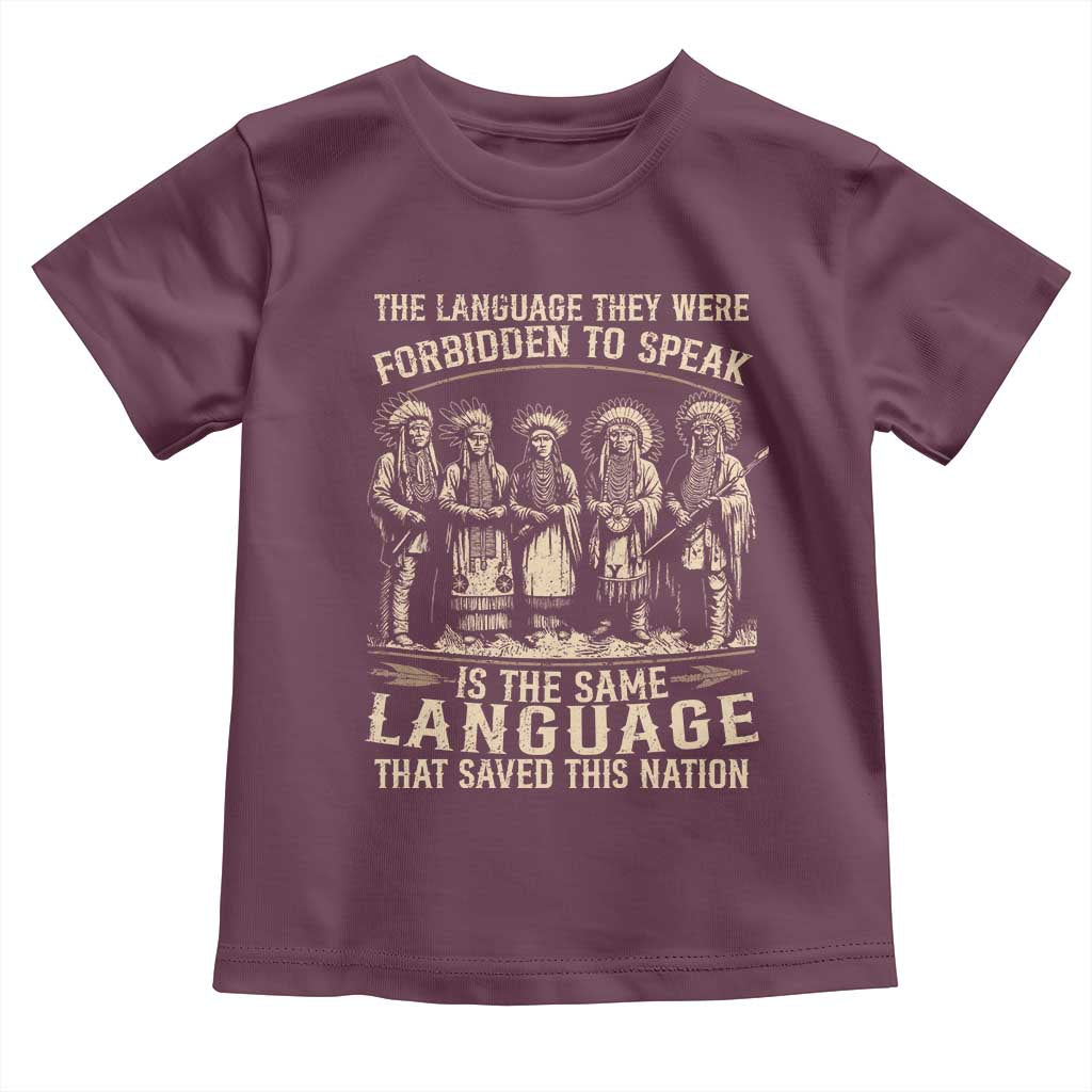 Native American Warrior Toddler T Shirt The Language They Were Forbidden To Speak Saved This Nation - Wonder Print Shop