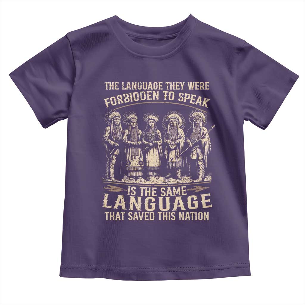 Native American Warrior Toddler T Shirt The Language They Were Forbidden To Speak Saved This Nation - Wonder Print Shop