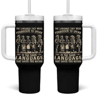 Native American Warrior Tumbler With Handle The Language They Were Forbidden To Speak Saved This Nation - Wonder Print Shop