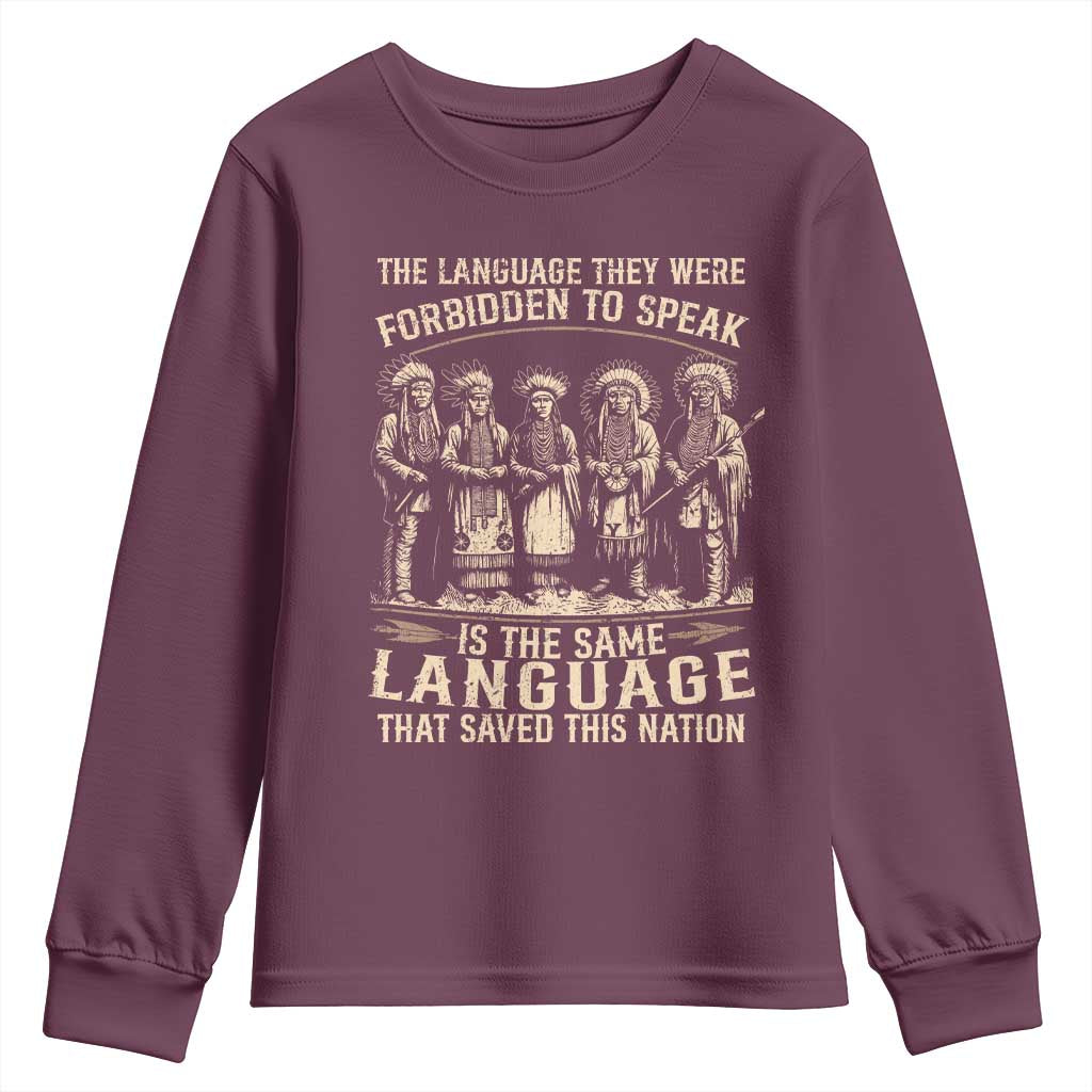 Native American Warrior Youth Sweatshirt The Language They Were Forbidden To Speak Saved This Nation - Wonder Print Shop