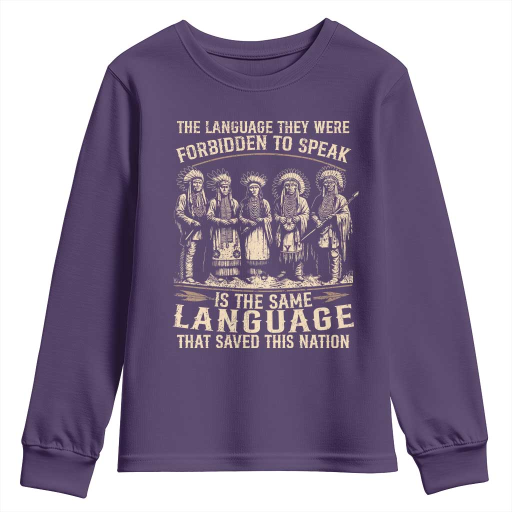 Native American Warrior Youth Sweatshirt The Language They Were Forbidden To Speak Saved This Nation - Wonder Print Shop