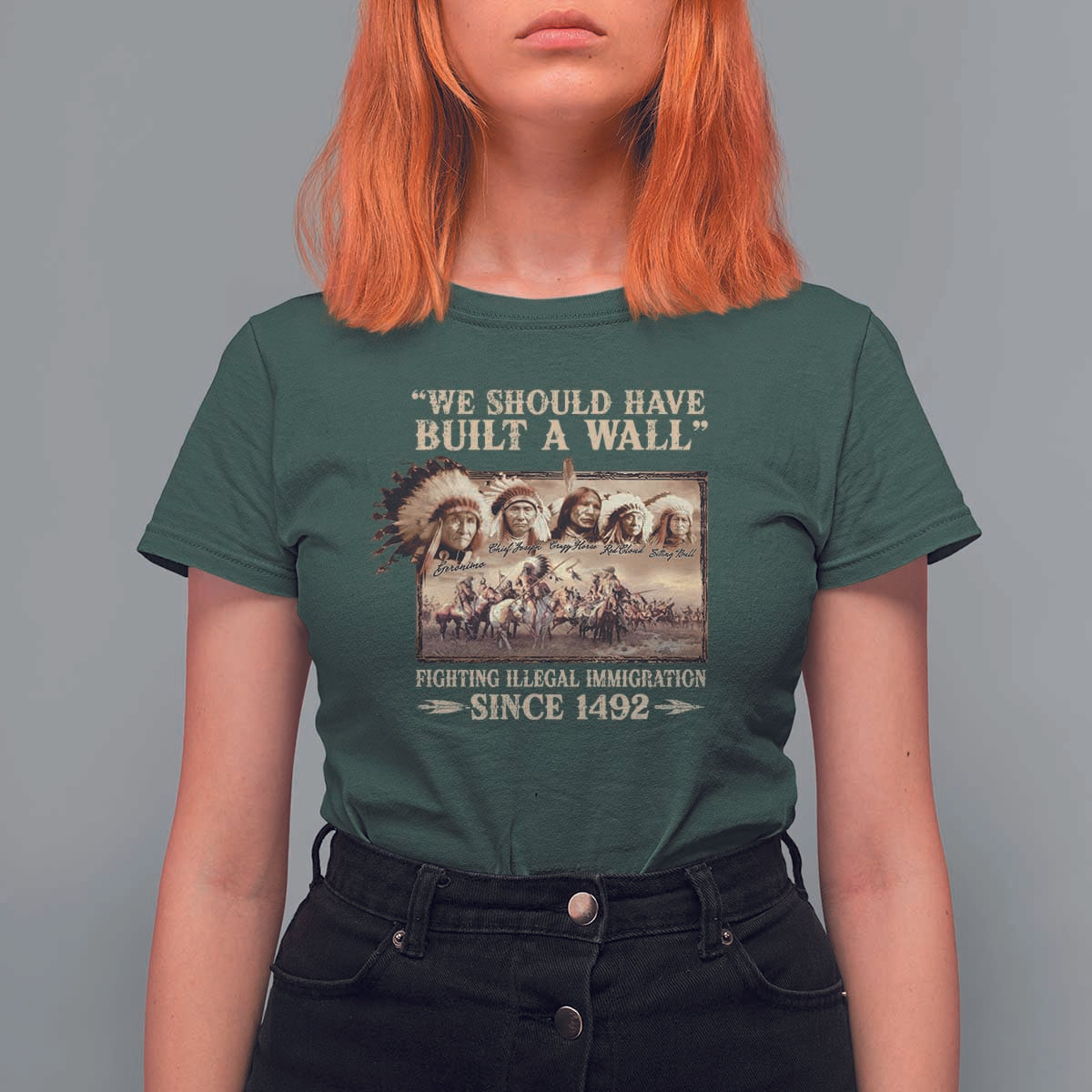We Should Have Built A Wall Fighting Illegal Immigration Since 1492 T Shirt For Women Native American - Wonder Print Shop