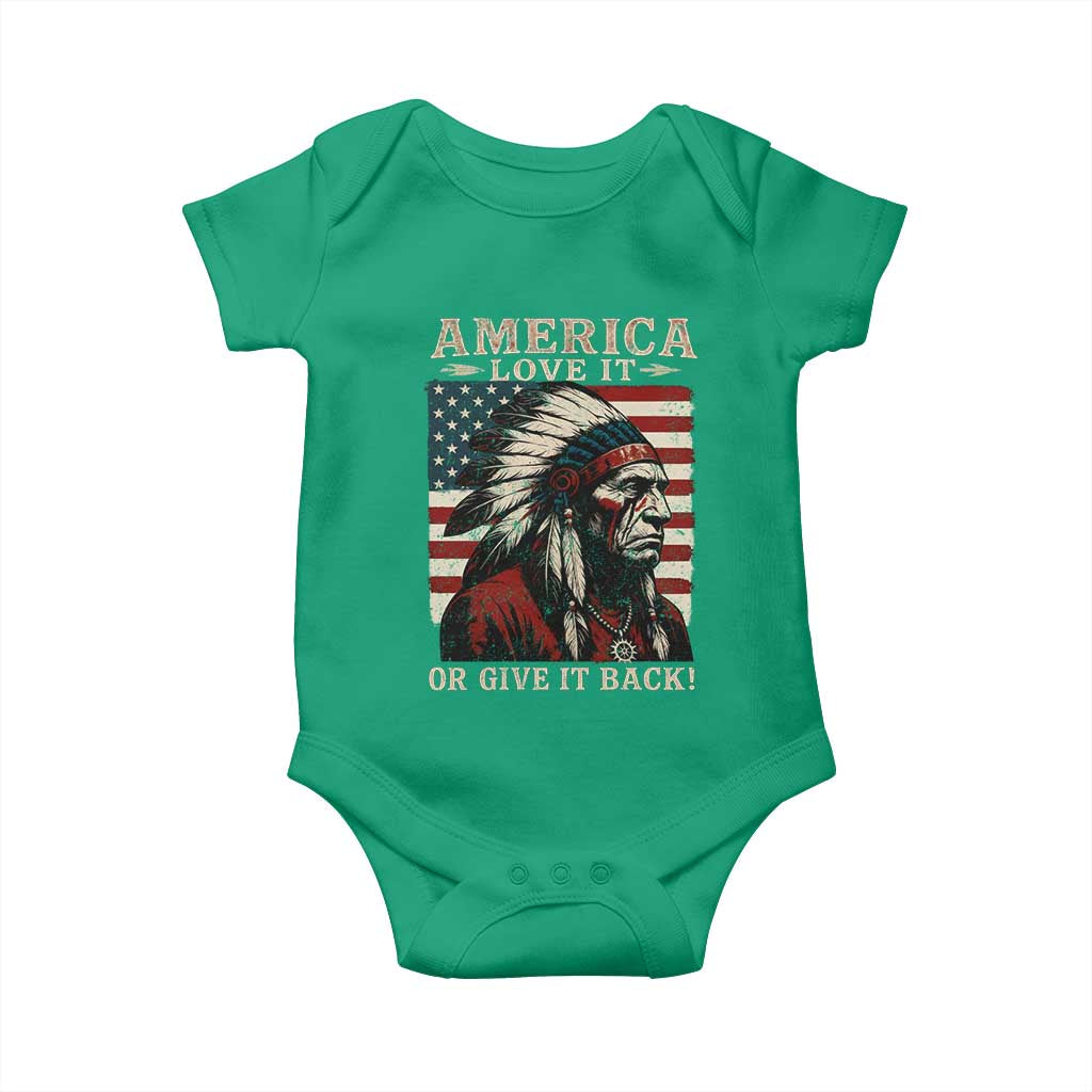 America Love It Or Give It Back Baby Onesie Native American Chiefs Vintage USA Flag - Wonder Print Shop