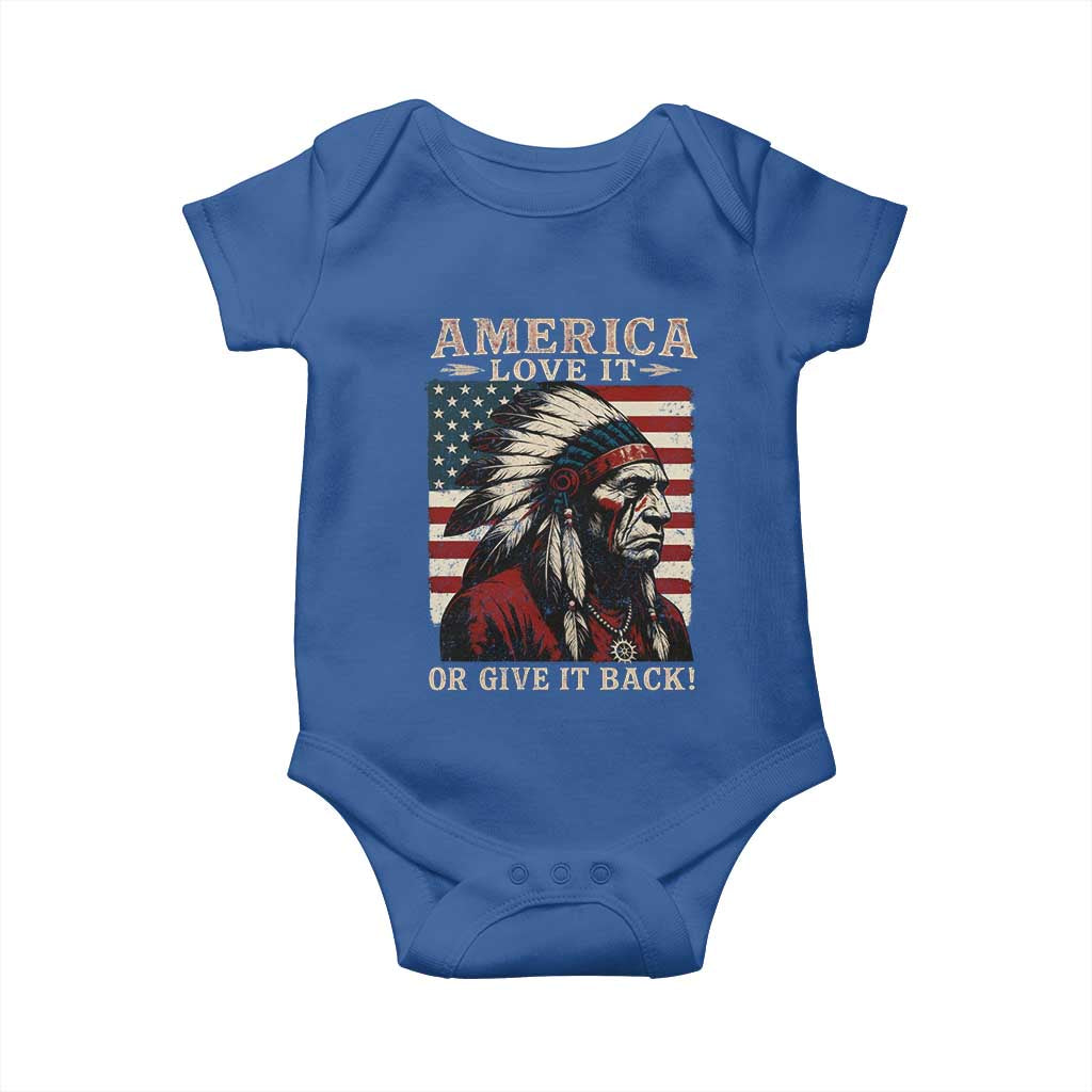America Love It Or Give It Back Baby Onesie Native American Chiefs Vintage USA Flag - Wonder Print Shop