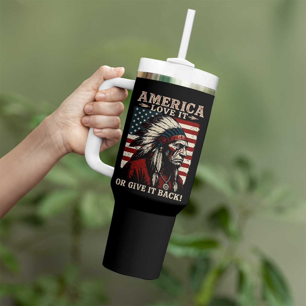 America Love It Or Give It Back Tumbler With Handle Native American Chiefs Vintage USA Flag - Wonder Print Shop