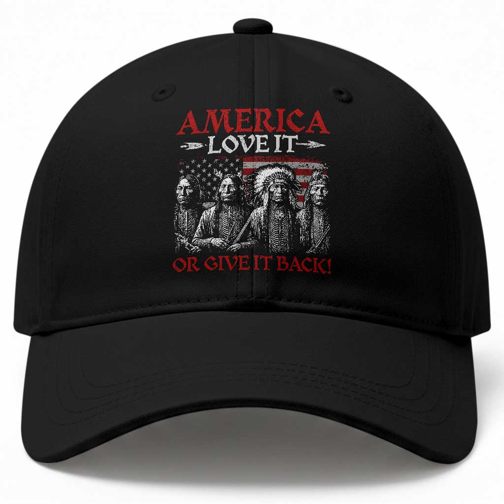 America Love It Or Give It Back Baseball Cap Native American Chiefs USA Flag